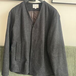Men's Charcoal Wool Blend Button-Up Coat